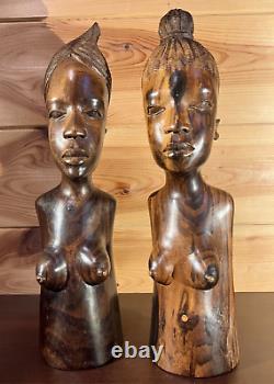 Hand Carved Wooden Female Sculptures Pair of Intricately Chiselled Bust Carvings