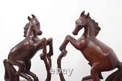 Horse Pair Statue Vintage Wooden Animal Sculpture Art Equestrian Home Decor Gift