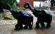 Large9.6kg Pair Of Ebony Hand Carved Wooden Elephants-trunks Up