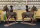 Large Rare Pair Early 19thc Asian Polychrome Carved Horses With Mughal Riders