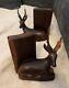 Mahogany Antique Solid Pair Wood Carve End To End Wild Feeder Book Ends