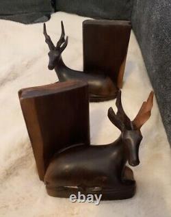 Mahogany antique Solid pair wood carve end to end Wild Feeder book Ends