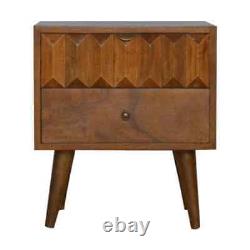 Mid Century Bedside Table Vintage 2 Drawers Storage Cabinet Solid Wood Prism