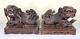 Pair Antique Chinese 19th C. Carved Hard Wood Foo Dogs Lions Figurines Qing