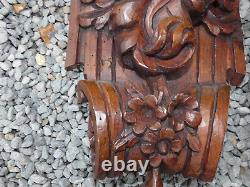 PAIR Large 1800s Antique Wood carved putti cherub wall plaque panels
