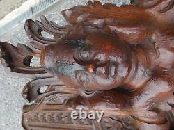 PAIR Large 1800s Antique Wood carved putti cherub wall plaque panels