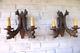 Pair Antique Gothic Wood Carved Dragon Wall Lights Sconces Lamps