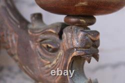 PAIR antique gothic wood carved dragon wall lights sconces lamps
