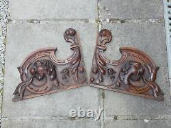 PAIR antique wood carved plaques dragon