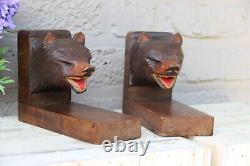 PAIR black forest German wood carved bear bookends rare