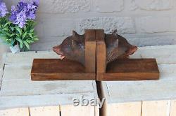 PAIR black forest German wood carved bear bookends rare