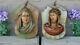 Pair Vintage Italian Wood Carved Relief Madonna Jesus Figurine Onyx Plaque