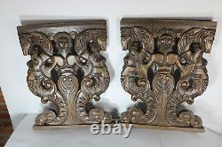 PAIR vintage wood carved mythological horse Figural cabinet panels