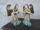 Pair Vintage Religious Wood Carved Praying Angel Statue Figurine Religious