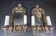 Pair 1920s Gilt Wood Carved Fruit Framed Mirrored 2-arm Sconces Electric As Is