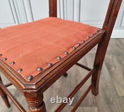 Pair 2 Antique Edwardian Wood Fabric Carved Ladder Back Chairs Lounge Bedroom
