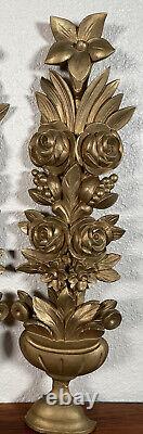 Pair Antique Carved Gilt Wood Fruit Wall Hangings Floral 19th Century French
