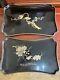Pair Antique Chinese Black Lacquered Gilt Wood Trays Qing 19th C Hand Painted