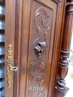 Pair Antique French Hand Carved Solid Wood Doors Panels Gothic Chimera Salvage