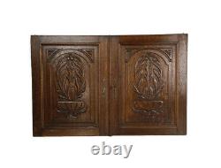 Pair Antique French hand Carved Wood Door Panels Reclaimed Architectural Baske