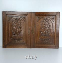 Pair Antique French hand Carved Wood Door Panels Reclaimed Architectural Baske