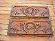 Pair Antique Hand Carved Wood Figural Pediments Architectural Salvage Furniture