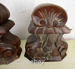 Pair Antique Hand Carved Wood Reclaimed Corbels Architectural Staircase Finial