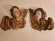 Pair Antique Winged Angel Heads On Cloudbench, Wood, Colored, Carved