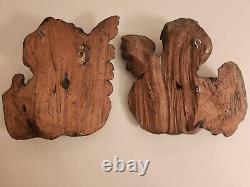 Pair Antique Winged Angel Heads on Cloudbench, Wood, Colored, Carved
