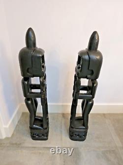 Pair Carved African Warriors Solid Wood Figures Ornaments Over 1m tall