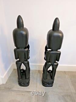 Pair Carved African Warriors Solid Wood Figures Ornaments Over 1m tall