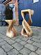 Pair Carved Monkeypod Wood Tables, Side Lamp Table, Stool, Stand, Sculpture