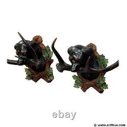 Pair Carved Wood Staghound Heads by Rudolph Heissl