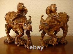 Pair Chinese Antique Carved Unusual Root Wood Water Buffaloes