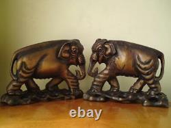 Pair Chinese Carved Wood Gilt-Lacquered Figures- After YUAN-MING Style Elephant