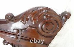 Pair French Antique Trim Pieces Salvage Wood Brackets Hand Carved Mahogany