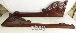 Pair French Antique Trim Pieces Salvage Wood Brackets Hand Carved Mahogany