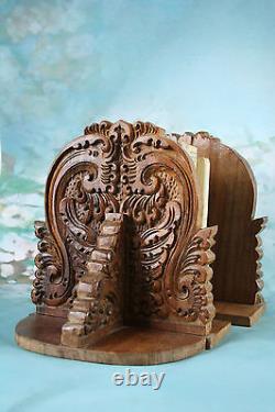 Pair German wood carved book ends 1950