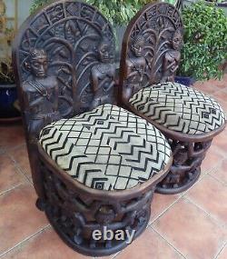Pair Of African Tribal Chairs 1930, S Free Shipping England