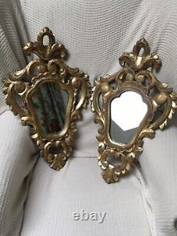 Pair Of Antique Carved Gilt Wood Italian Mirrors 58 X 34 Cm