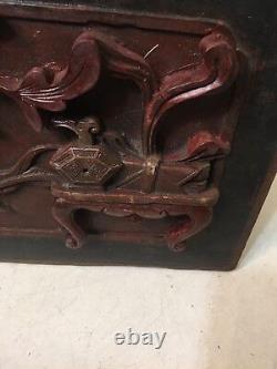 Pair Of Antique Chinese Carved Wood Relief Panels With Export Stamps