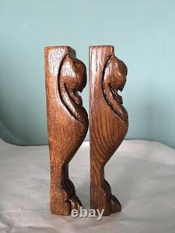 Pair Of Antique Vintage Carved Wood Lions Corbels Architectural Salvage