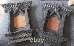 Pair Of Black Forest Carved Picture Frame's Antique Victorian Pillar Foliage