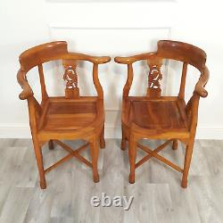 Pair Of Chinese Style Carved And Stained Wooden Corner Armchairs F219