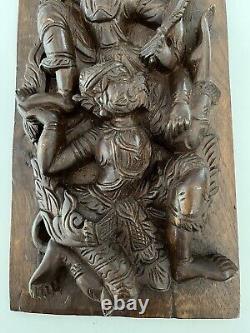 Pair Of Hand Carved Teak Wood Thai Panels Depicting Dancers & Mythical Figures