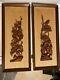 Pair Of Mcm 1960s Carved Wood Wall Art Framed Floral Birds 3d