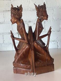 Pair Of Vintage Balinese Hand Carved Hard Wood Bookends