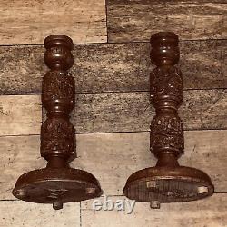 Pair Of Vintage Carved Wooden Lamp Bases Floral Ornate Design Ready To Wire