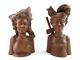 Pair Of Wood Carved Busts Man And Woman Keradjinan Bali Brown Decorative Culture