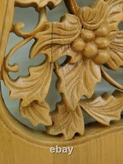 Pair Ornate Carved Vintage Wood Panels Flowers Leaves MID Century Architectural